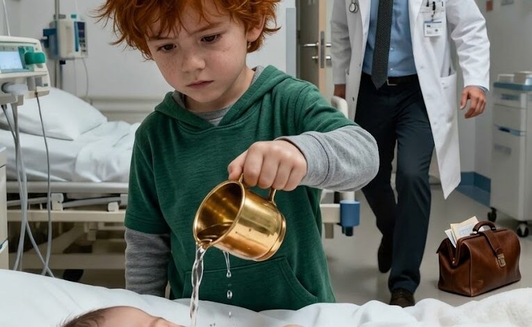 Milliardærens barn fik kun et par dage at leve i, men da en hjemløs dreng kom ind på hospitalet og hældte et glas ukendt væske over ham, skete der noget, der overraskede alle.