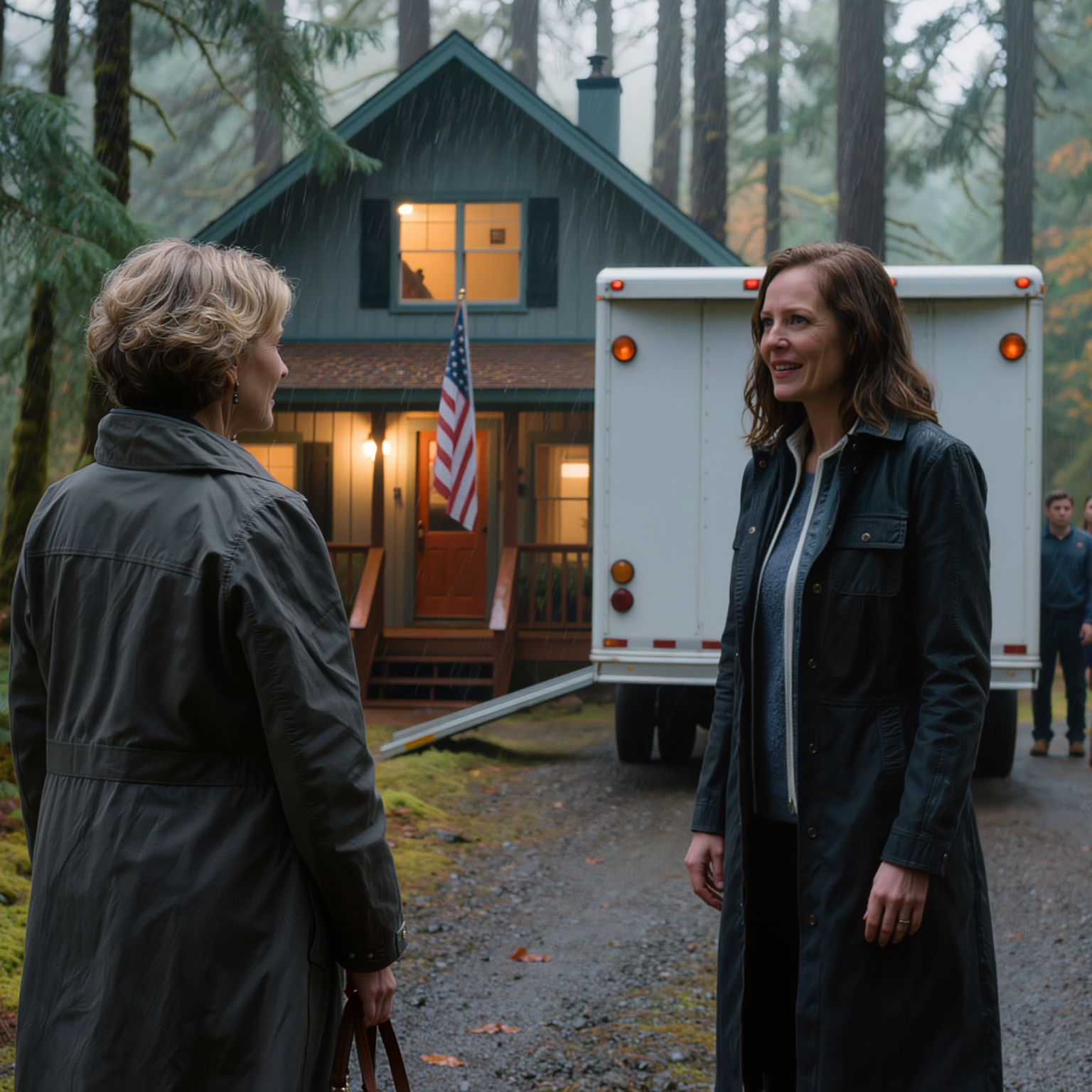 Dopo una lunga settimana a Seattle, sono tornata a Cedar Haven sotto la fredda pioggia del Pacifico nord-occidentale, poi mi sono bloccata quando ho visto mio figlio e mia nuora che svuotavano la casa che avevo costruito con le mie stesse mani, ma non sono scesa dall’auto, ho infilato silenziosamente la mano nella borsa