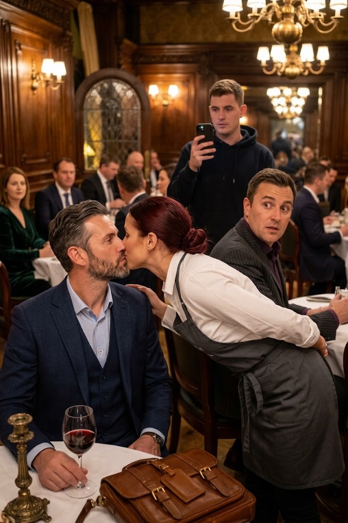 Servitricen kom hen og kyssede den unge mand, der sad ved bordet. Men da hans kone kom ind i lokalet og så dette, gjorde hun noget, der chokerede alle tilstedeværende.