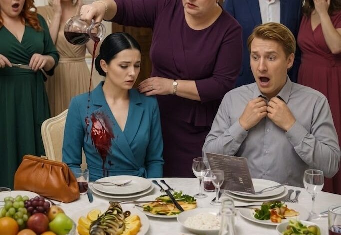 Svigerfaren besluttede at straffe sin svigerdatter midt i begivenheden, han gik hen til hende og hældte et glas vin over hende, men det, der skete få sekunder senere, chokerede alle.