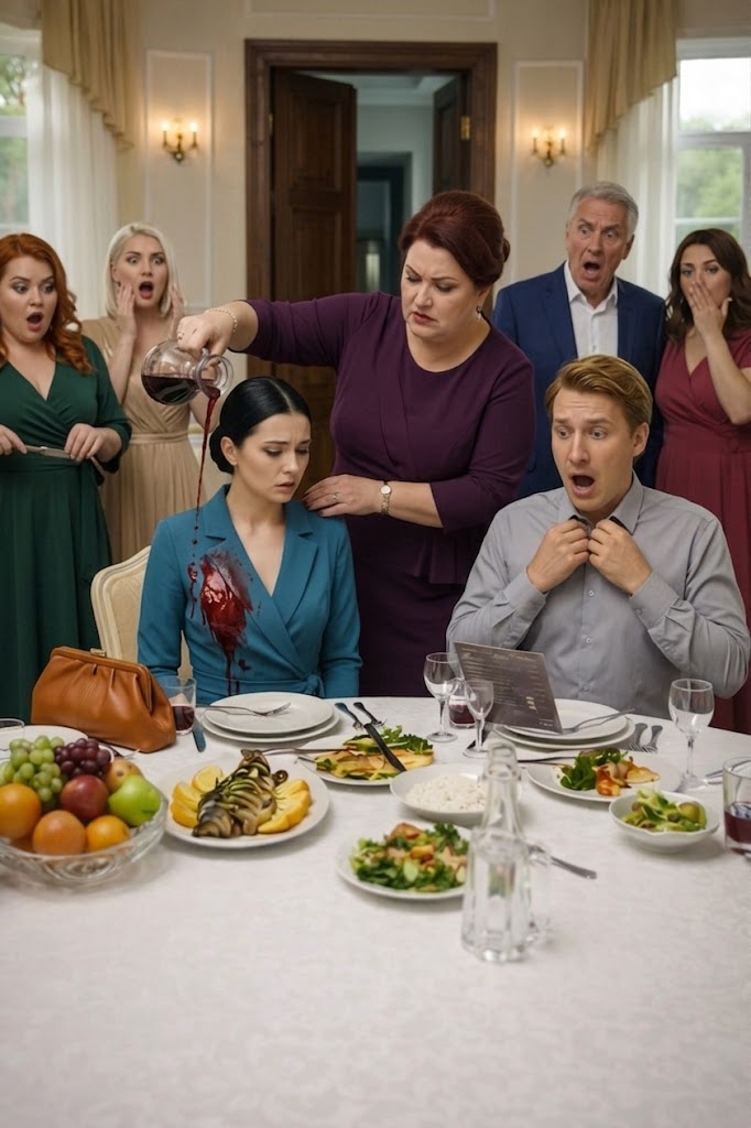 Svigerfaren besluttede at straffe sin svigerdatter midt i begivenheden, han gik hen til hende og hældte et glas vin over hende, men det, der skete få sekunder senere, chokerede alle.