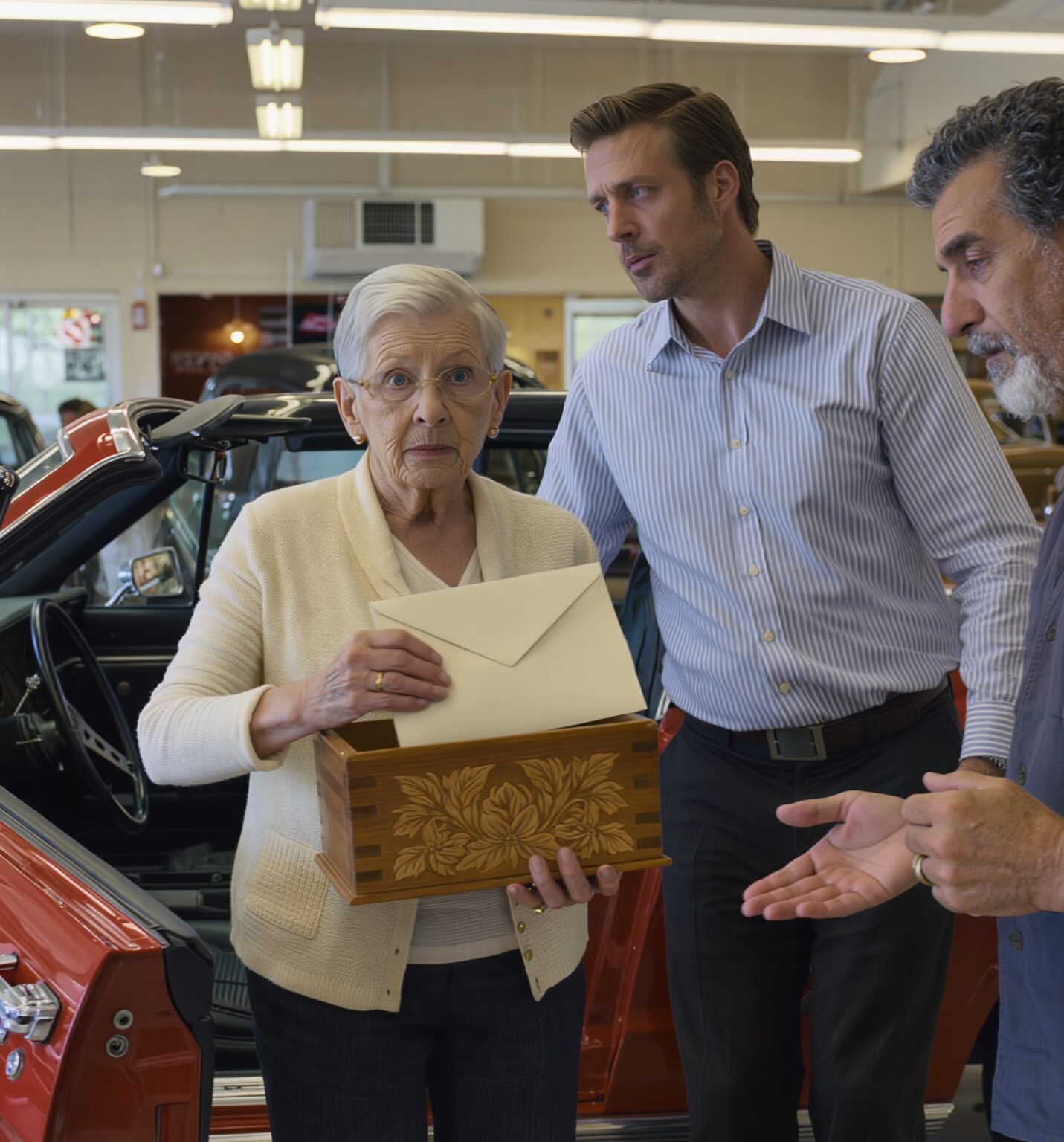 Mio marito è morto, mio ​​figlio ha venduto l’auto d’epoca che aveva restaurato per 15 anni solo per comprare un armadio a sua moglie, ma nel momento in cui ho visto il garage vuoto, l’acquirente ha chiamato e ha pronunciato una frase che ha mandato in frantumi il mondo di mio figlio e lo ha costretto ad affrontare l’ultimo segreto che mio marito aveva lasciato sul sedile del passeggero.