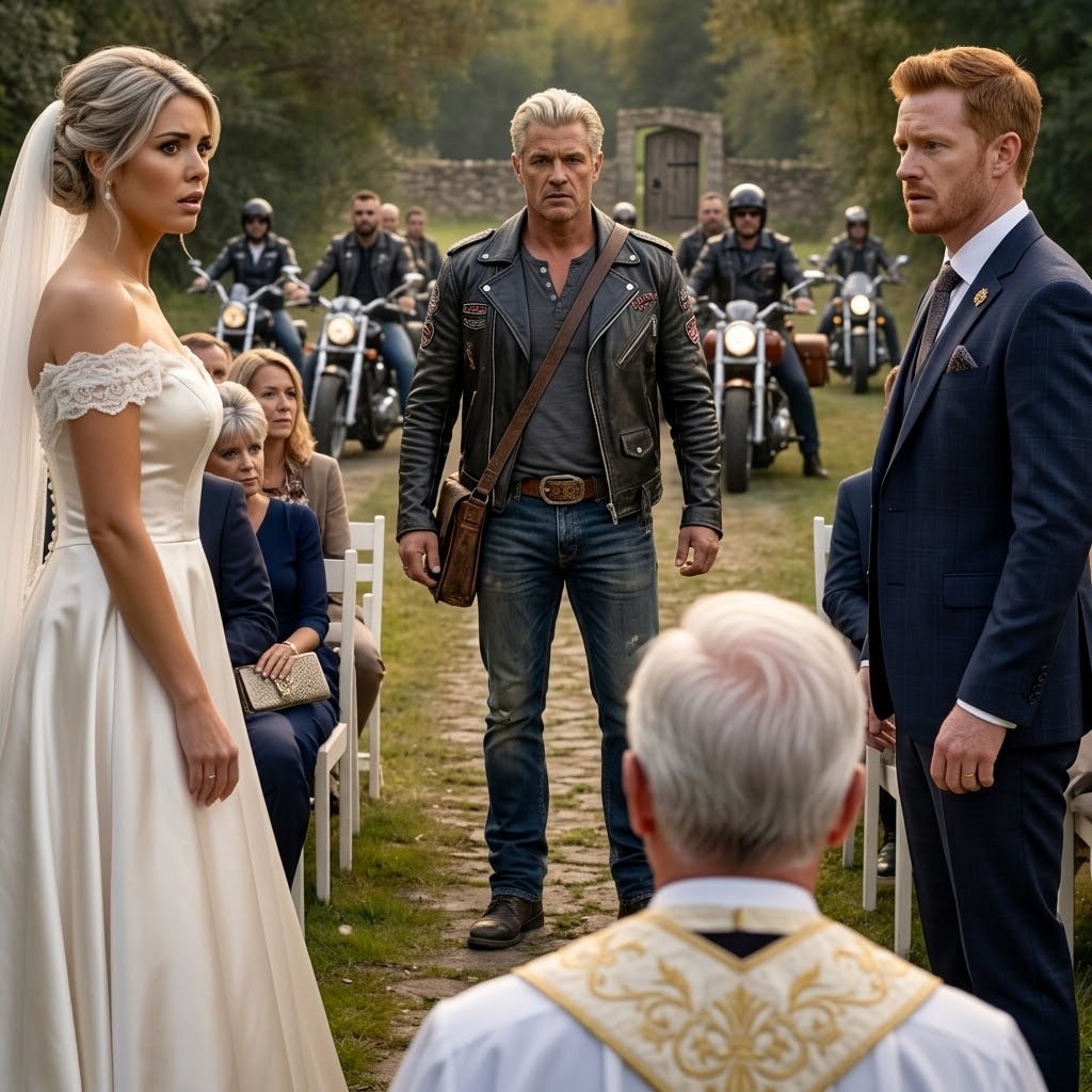 «Sono d’accordo», risuonò all’altare, ma lo sposo non rispose con una promessa, bensì con un’umiliazione pubblica. Prima che la sposa potesse dire anche solo una parola, tutto fu coperto dal rombo dei motori. Un biker si mise tra loro e chiese con calma: «Hai qualcosa da aggiungere?» — e lo sposo impallidì mentre la sala, paralizzata, cominciava a capire chi fosse.