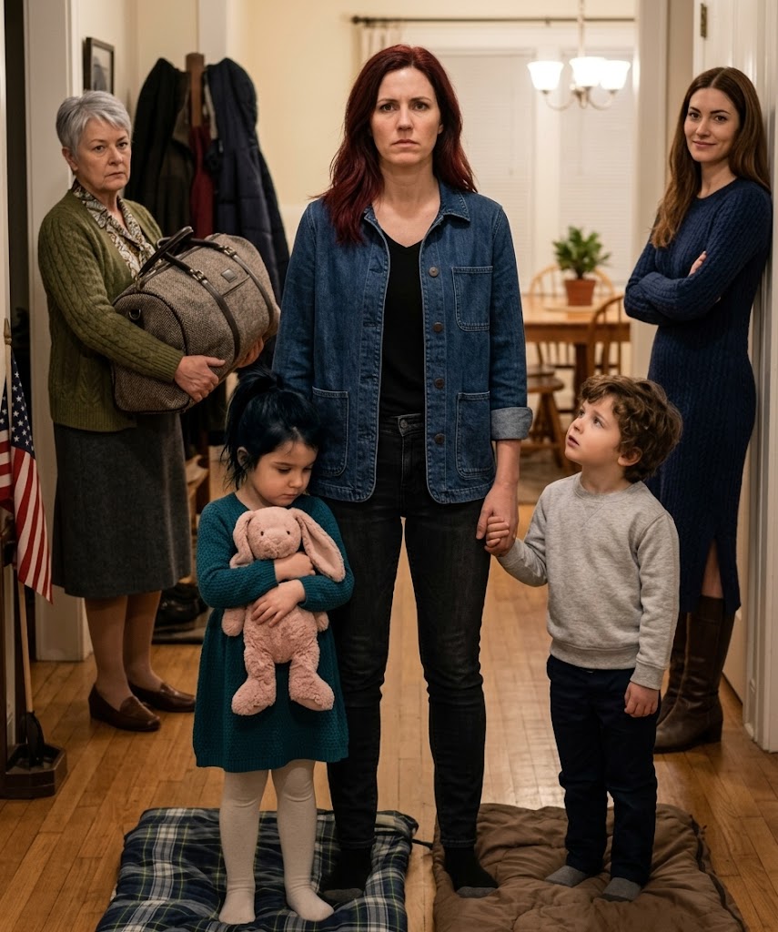 Min mor kastede to soveposer fra kælderen efter min seksårige og sagde, at min søsters børn havde fået gæsteværelset, fordi de “allerede var kommet på plads”, men da jeg så på mine børn, der stod der i deres Thanksgiving-tøj, den ene med en tøjhare i hånden, og den anden med et alt for intenst blik på mit ansigt til at være så lille et barn, indså jeg endelig, at det, der faldt fra hinanden i den gang, ikke var sovearrangementerne – det var den sidste undskyldning, jeg havde tilbage for at forblive loyal over for en familie, der kun elskede mig, når jeg var nyttig.