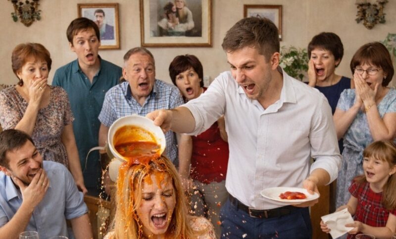 Manden hældte sin suppe over sin kones hoved foran alle slægtninge, men det, der skete derefter som svar, chokerede alle tilstedeværende.