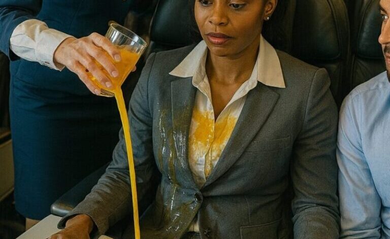 Flyvertageren, der anerkendte den sorte kvinde, hældte saften fra glasset på hende, og hvad der skete dernæst på flyet chokerede alle