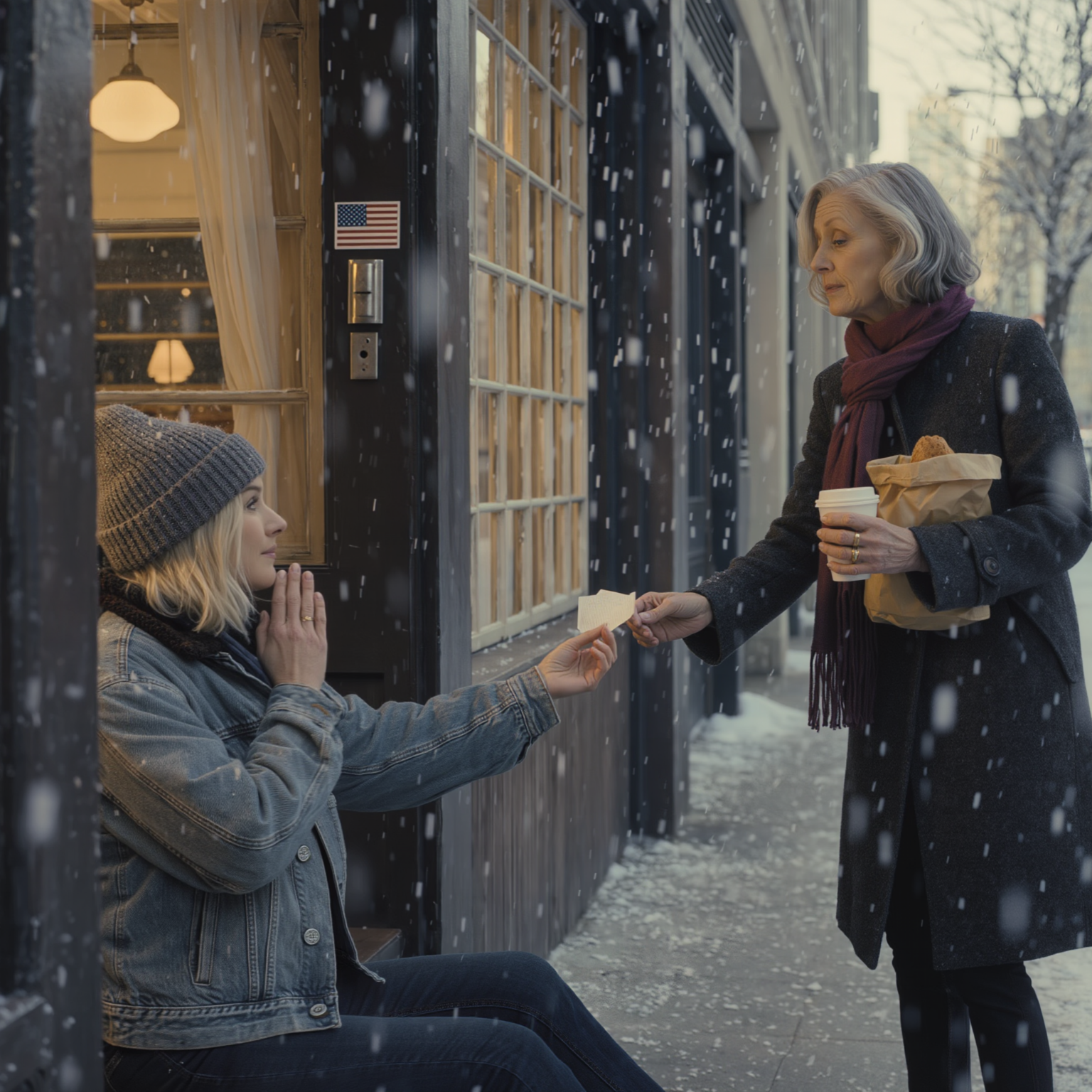 Mio figlio mi ha detto che non ero la benvenuta alla sua cena di Natale, sostenendo che la ricca famiglia di sua moglie si sarebbe sentita a disagio in presenza di una donna povera come me. Seduta in un bar, ho speso i miei ultimi 10 dollari per offrire un caffè a una senzatetto che tremava dal freddo. Mentre si allontanava, mi ha dato un pezzo di carta. Sono andata nel panico quando l’ho letto…