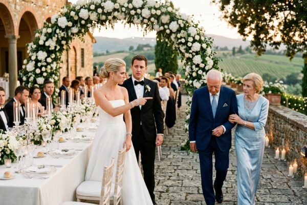 Al matrimonio da 2,5 milioni di dollari che ho pagato, mia nuora mi ha detto: “Solo VIP. Trovatevi un altro tavolo”, e mio figlio ha distolto lo sguardo mentre io e mia moglie venivamo spinti verso un tavolo di plastica dietro i cavi dell’impianto audio, ma hanno commesso un errore: il microfono accanto a noi era ancora attivo, e la frase che ho sentito subito dopo ha trasformato il loro matrimonio perfetto in una prova schiacciante.