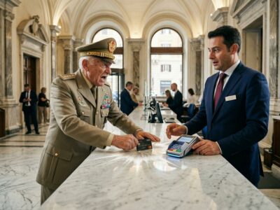Min afdøde kone fortalte mig, at hvis Hayes National nogensinde forsøgte at tage vores hus, skulle jeg tage mine medaljer på, gå ind i deres lobby, lægge det sorte kort på disken og få dem til at sige hendes navn. Den unge direktør smilede, da han tog det fra min hånd. Han smilede ikke tredive sekunder senere.