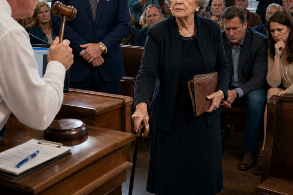 Il banditore della contea stava per vendere la mia fattoria di famiglia di 31 acri per 8.400 dollari quando ho battuto il bastone sul pavimento del tribunale e ho detto: “Leggete l’atto ad alta voce”. Il costruttore in prima fila ha sorriso come se avesse già comprato il mio portico, il mio pascolo e le tombe dei miei genitori, finché mio figlio non ha abbassato lo sguardo, sua moglie si è coperta la bocca e il commissario si è reso conto che l’anziana signora con la cartella di pelle non era venuta lì a mendicare.